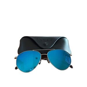DIFF Eyewear Scout Aviator Sunglasses Blue Mirror Lenses Silver Frame